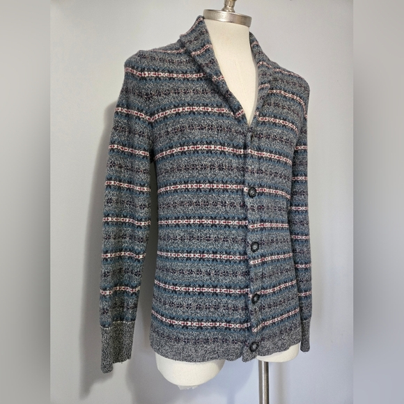 HUDSON NORTH Limited Edition Lambswool Gray Striped Cardigan Sweater. Medium. - Picture 2 of 14
